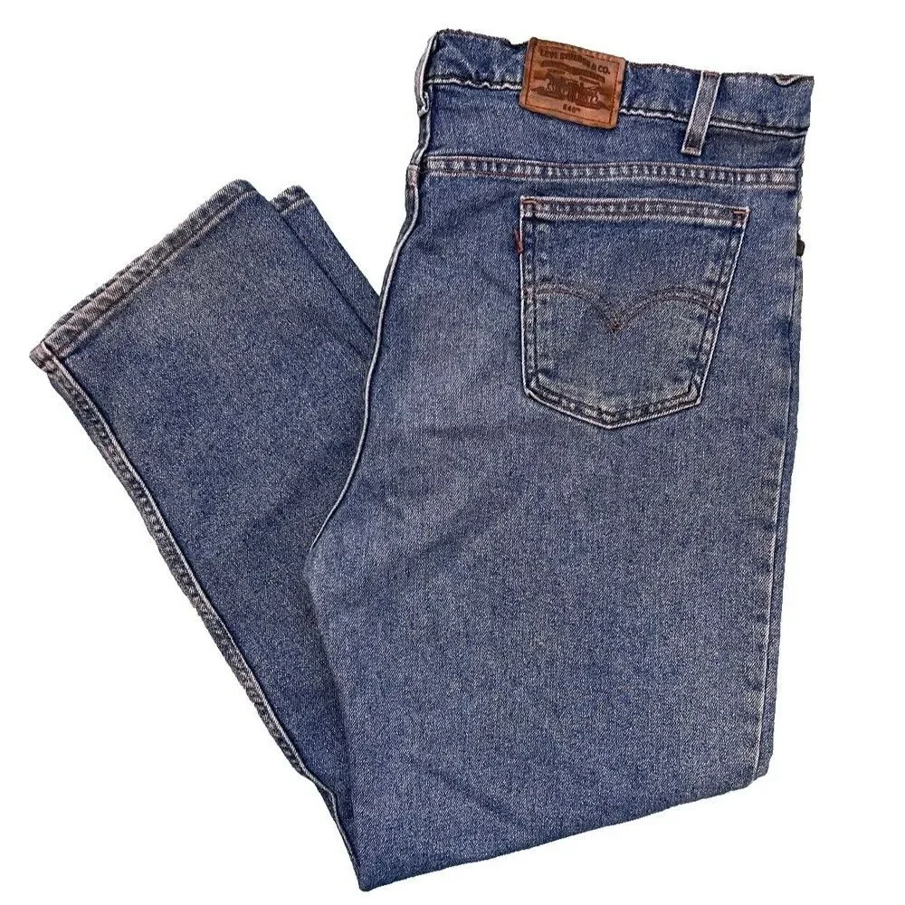 * Vintage Levis 540 Jeans Mens 42x30 Flex Blue Denim Relaxed Fit Brown Tab
